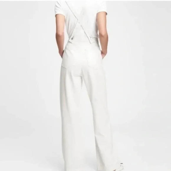 Gap White Ecru High Waist Wide-Leg Suspender Jeans With Washwell Size 16 Short - Picture 3 of 17